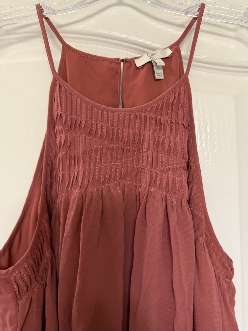 Joie Rust Rose Silk Smocked Tank Top Sz L Boho Flowy Pleated Blouse
